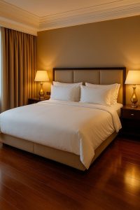 Hotel-Inspired Guest Space With White Bedding And Golden Touch